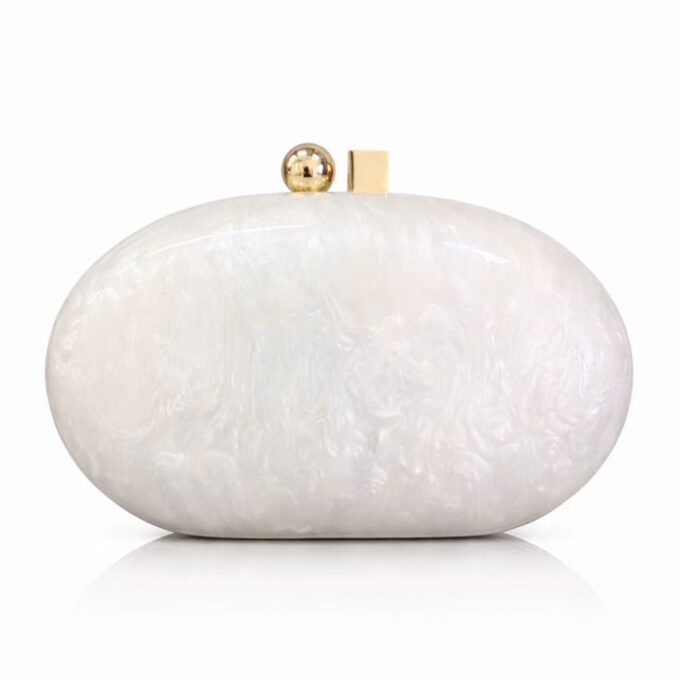 Women’s Acrylic Marble Clutch Bag with Chain Strap – Luxury Evening Party & Wedding Handbag