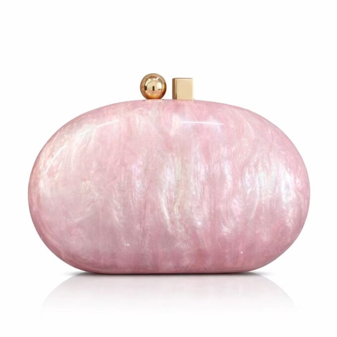 Women’s Acrylic Marble Clutch Bag with Chain Strap – Luxury Evening Party & Wedding Handbag Pink