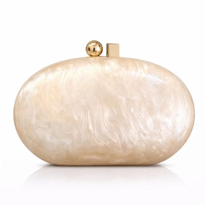 Women’s Acrylic Marble Clutch Bag with Chain Strap – Luxury Evening Party & Wedding Handbag champagne