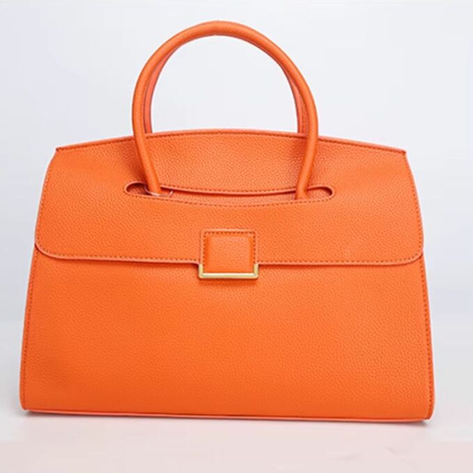 Women’s PU Leather Tote Handbag – Large Capacity Office Shoulder Bag with Adjustable Strap - Orange