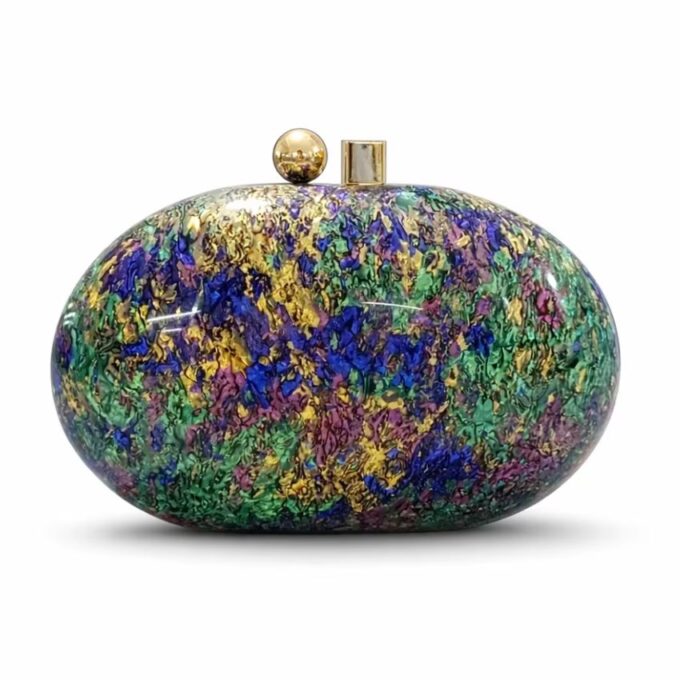 Women’s Acrylic Marble Clutch Bag with Chain Strap – Luxury Evening Party & Wedding Handbag Blue