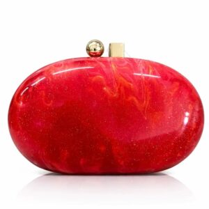 7 Women’s Acrylic Marble Clutch Bag with Chain Strap – Luxury Evening Party & Wedding Handbag Red
