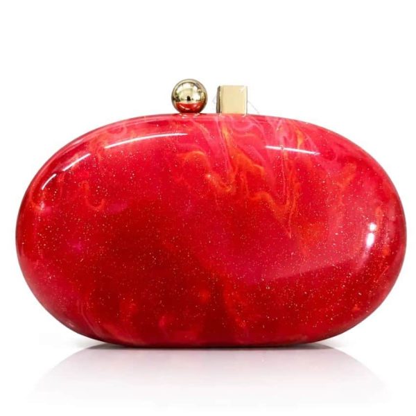 Women’s Acrylic Marble Clutch Bag with Chain Strap – Luxury Evening Party & Wedding Handbag Red