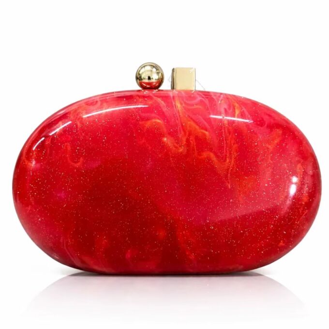 Women’s Acrylic Marble Clutch Bag with Chain Strap – Luxury Evening Party & Wedding Handbag Red