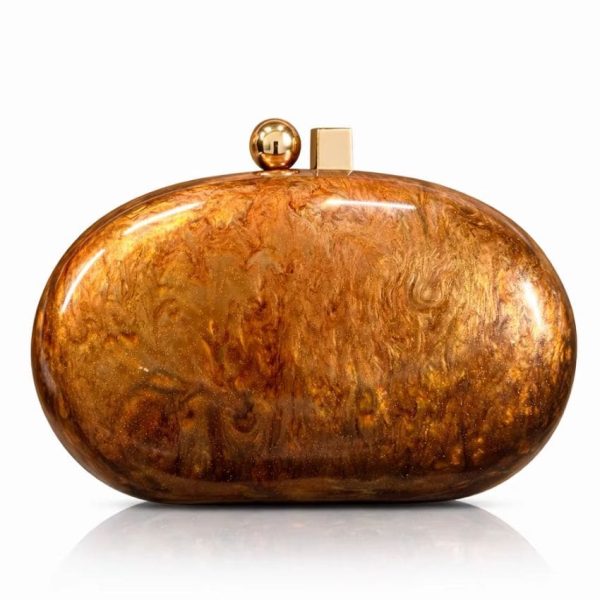 Women’s Acrylic Marble Clutch Bag with Chain Strap – Luxury Evening Party & Wedding Handbag Coffee