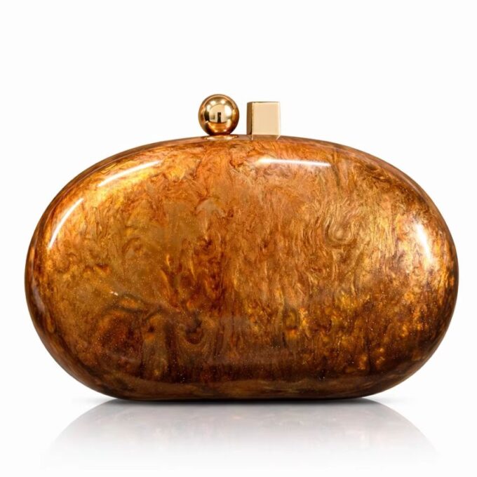 Women’s Acrylic Marble Clutch Bag with Chain Strap – Luxury Evening Party & Wedding Handbag Coffee