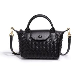 Women’s Woven PU Leather Crossbody Bag – Small Vintage Dumpling Flap Messenger with Removable Strap