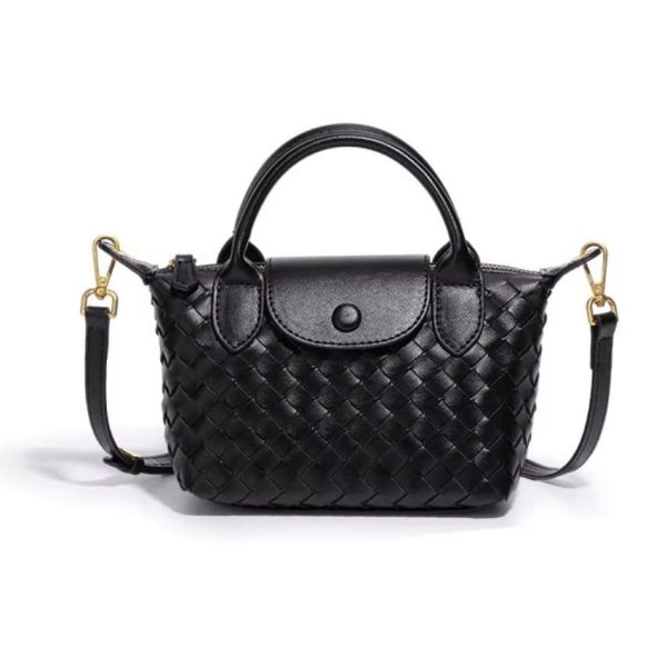 Women’s Woven PU Leather Crossbody Bag – Small Vintage Dumpling Flap Messenger with Removable Strap - Purple