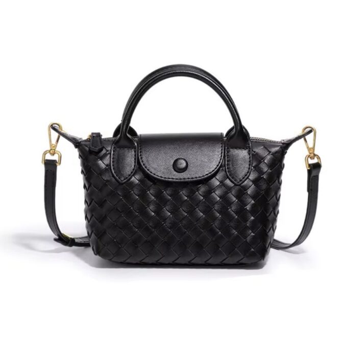Women’s Woven PU Leather Crossbody Bag – Small Vintage Dumpling Flap Messenger with Removable Strap