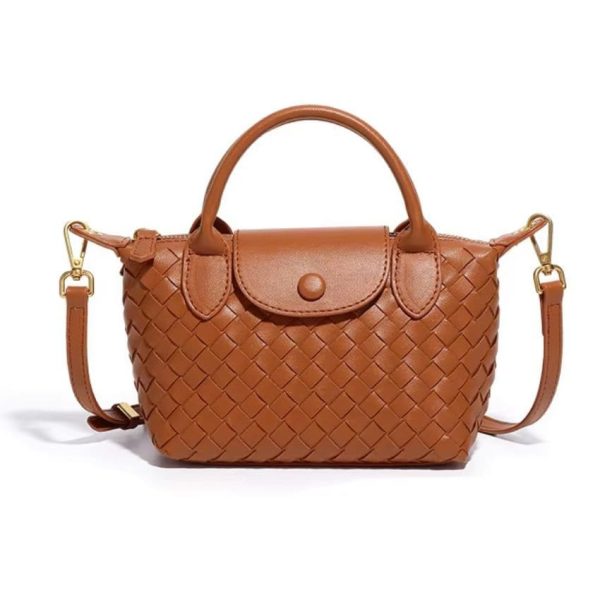 Women’s Woven PU Leather Crossbody Bag – Small Vintage Dumpling Flap Messenger with Removable Strap - Purple