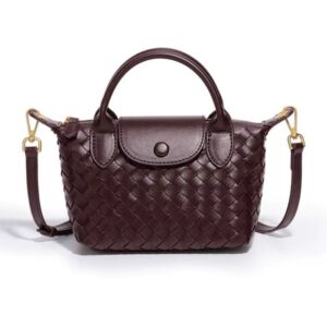 Women’s Woven PU Leather Crossbody Bag – Small Vintage Dumpling Flap Messenger with Removable Strap - Purple