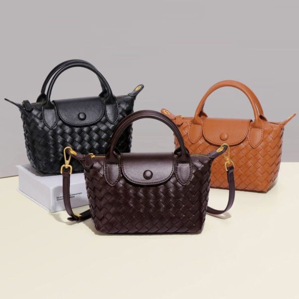 Women’s Woven PU Leather Crossbody Bag – Small Vintage Dumpling Flap Messenger with Removable Strap - Purple