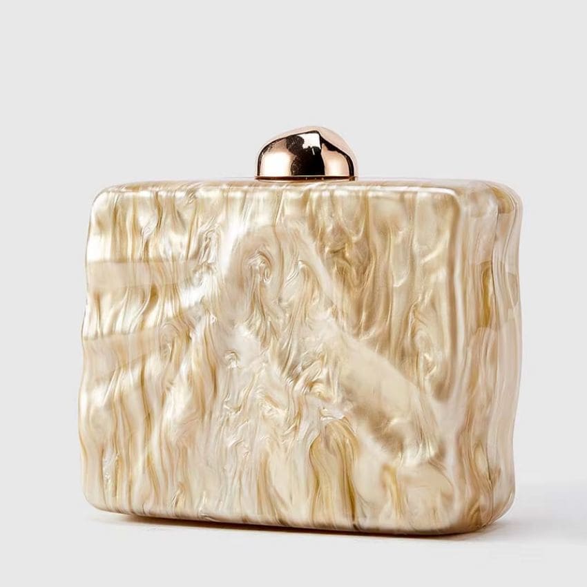 Women’s Acrylic Crystal Clutch Bag with Chain Strap – Pearl & Rhinestone Wedding Party Handbag - Image 3