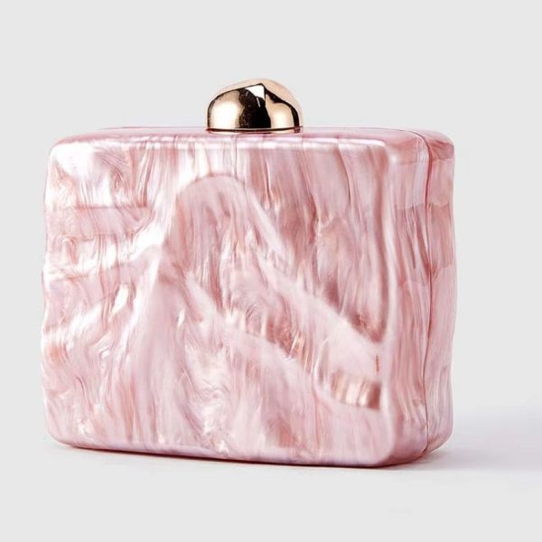 T398 Women’s Acrylic Crystal Clutch Bag with Chain Strap – Pearl & Rhinestone Wedding Party Handbag pink