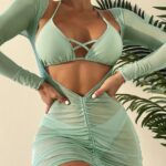 Women’s 3-Piece Halter Bikini Set – Push-Up Swimwear with Lace-Up Detail