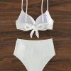 Women’s 2-Piece High-Waist Bikini Set – Plunge Neck Underwire Swimwear - White