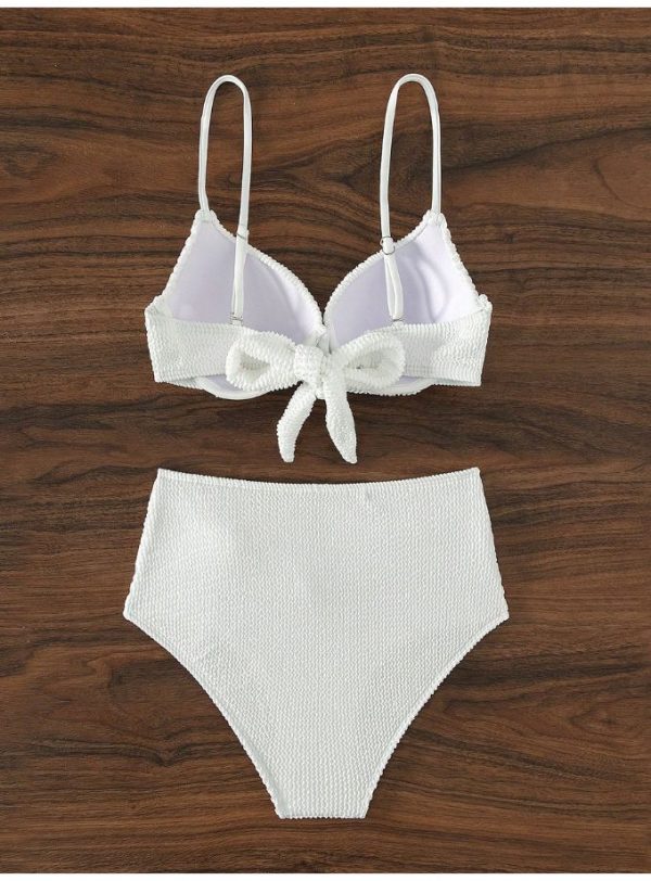 Untitled design (48) Women’s 2-Piece High-Waist Bikini Set – Plunge Neck Underwire Swimwear - White