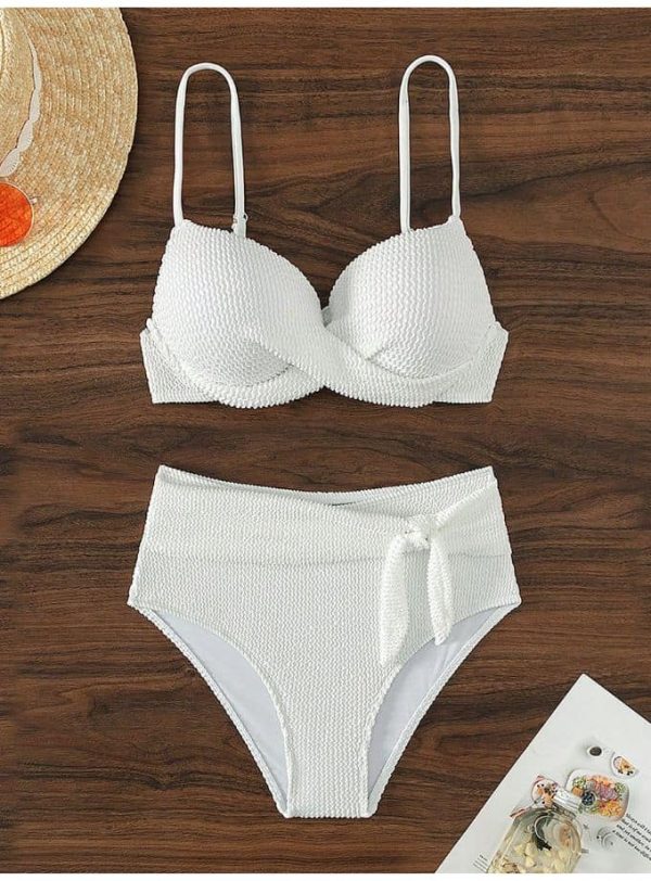 Untitled design (49) Women’s 2-Piece High-Waist Bikini Set – Plunge Neck Underwire Swimwear - White