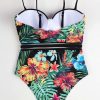 Women’s Printed One-Piece Swimsuit – V-Neck Underwire Swimwear with Removable Padding