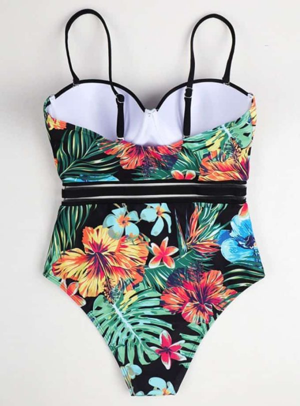 Untitled design (53) Women’s Printed One-Piece Swimsuit – V-Neck Underwire Swimwear with Removable Padding