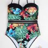 Women’s Printed One-Piece Swimsuit – V-Neck Underwire Swimwear with Removable Padding