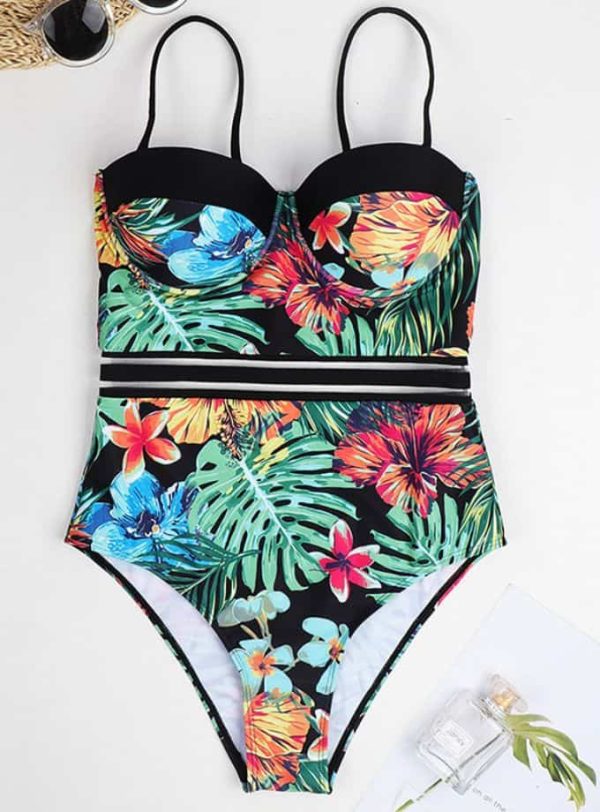 Untitled design (54) Women’s Printed One-Piece Swimsuit – V-Neck Underwire Swimwear with Removable Padding
