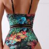 Women’s Printed One-Piece Swimsuit – V-Neck Underwire Swimwear with Removable Padding