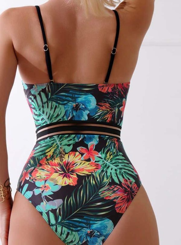 Untitled design (55) Women’s Printed One-Piece Swimsuit – V-Neck Underwire Swimwear with Removable Padding