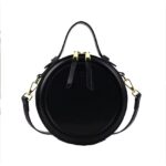 Retro Round PU Leather Shoulder Bag – Women’s Adjustable Crossbody - Handbag with Chain Detail - Black