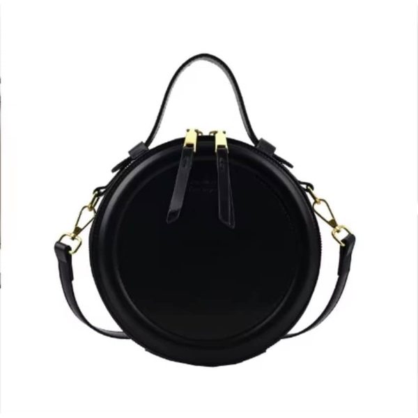 Retro Round PU Leather Shoulder Bag – Women’s Adjustable Crossbody - Brown Handbag with Chain Detail