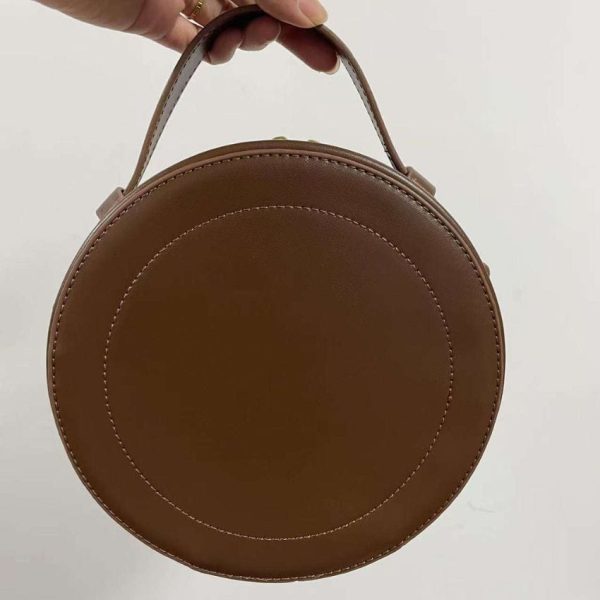 Retro Round PU Leather Shoulder Bag – Women’s Adjustable Crossbody - Brown Handbag with Chain Detail