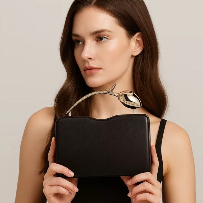 Women’s PU Leather Crystal Clutch Bag with Chain Strap – Luxury Wedding & Party Evening Handbag - Black