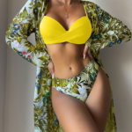 Women’s 3-Piece Digital Print Bikini Set with Mesh Pants – Quick Dry, Breathable Swimwear