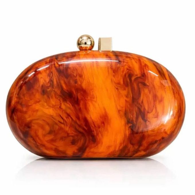 Women’s Acrylic Marble Clutch Bag with Chain Strap – Luxury Evening Party & Wedding Handbag Brown