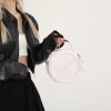 Retro Round PU Leather Shoulder Bag – Women’s Adjustable Crossbody - White Handbag with Chain Detail White
