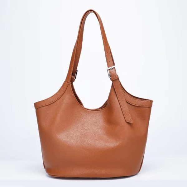 Women’s Brown PU Leather Casual Tote Shoulder Bag – Foldable Lightweight Travel Handbag Bag