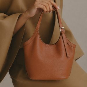 Women’s Brown PU Leather Casual Tote Shoulder Bag – Foldable Lightweight Travel Handbag Bag