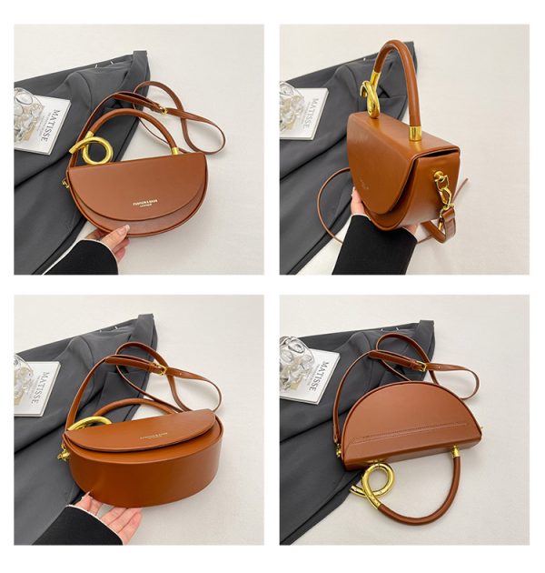 Fashion Trendy Light Luxury High-End Women's Saddle Shoulder Bag Niche Personality Handheld Single PU Hasps