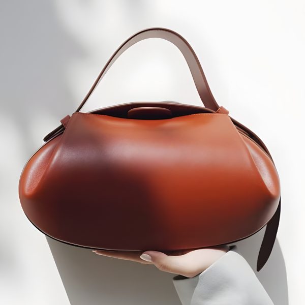 Women’s Brown PU Leather Round Crossbody Shoulder Bag – Lightweight Compact Handbag Bag