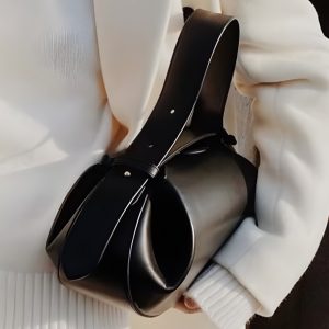 Women’s Black PU Leather Round Crossbody Shoulder Bag – Lightweight Compact Handbag Bag