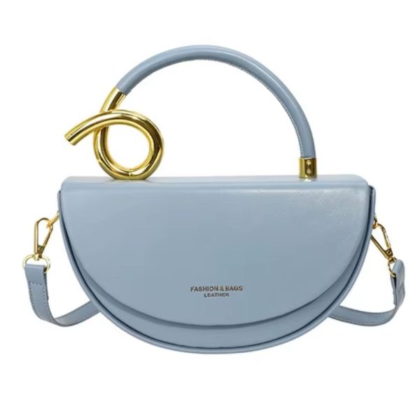 Luxury High-End Women's Saddle Shoulder Bag Handheld Single PU Bag - Blue