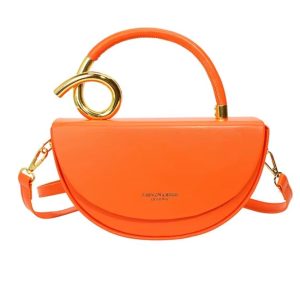 Luxury High-End Women's Saddle Shoulder Bag Handheld Single PU Bag - Orange