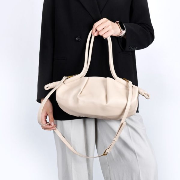 Women’s White Soft PU Leather Slouchy Shoulder Bag – Minimalist Large Capacity Handbag Bag