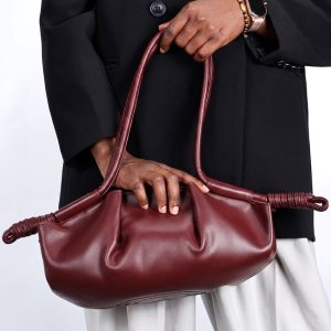 Women’s Red Soft PU Leather Slouchy Shoulder Bag – Minimalist Large Capacity Handbag Bag