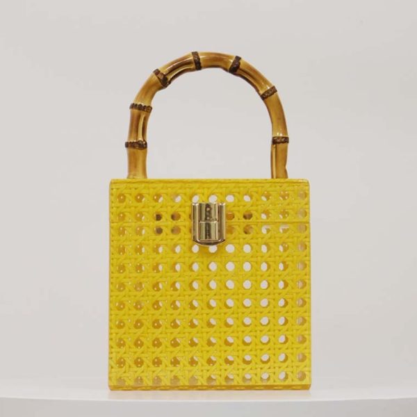 Women’s Acrylic Pleated Clutch Bag – Waterproof Evening Party Handbag Bag - Yellow