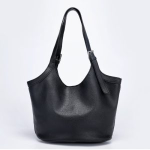 Women’s Black PU Leather Casual Tote Shoulder Bag – Foldable Lightweight Travel Handbag Bag