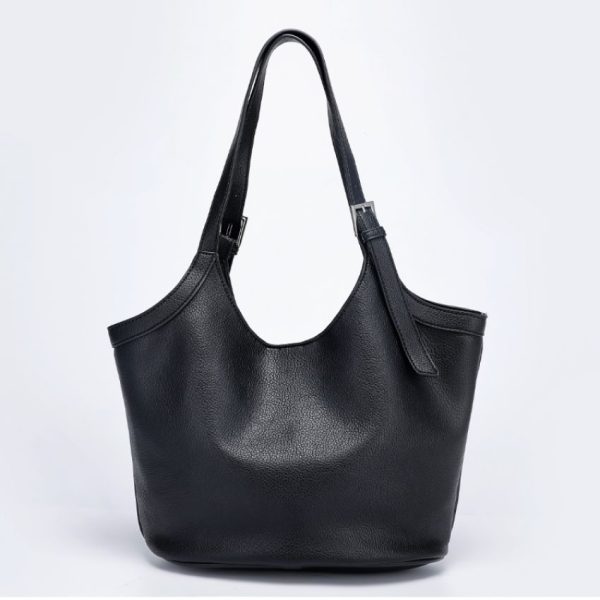 Women’s Black PU Leather Casual Tote Shoulder Bag – Foldable Lightweight Travel Handbag Bag